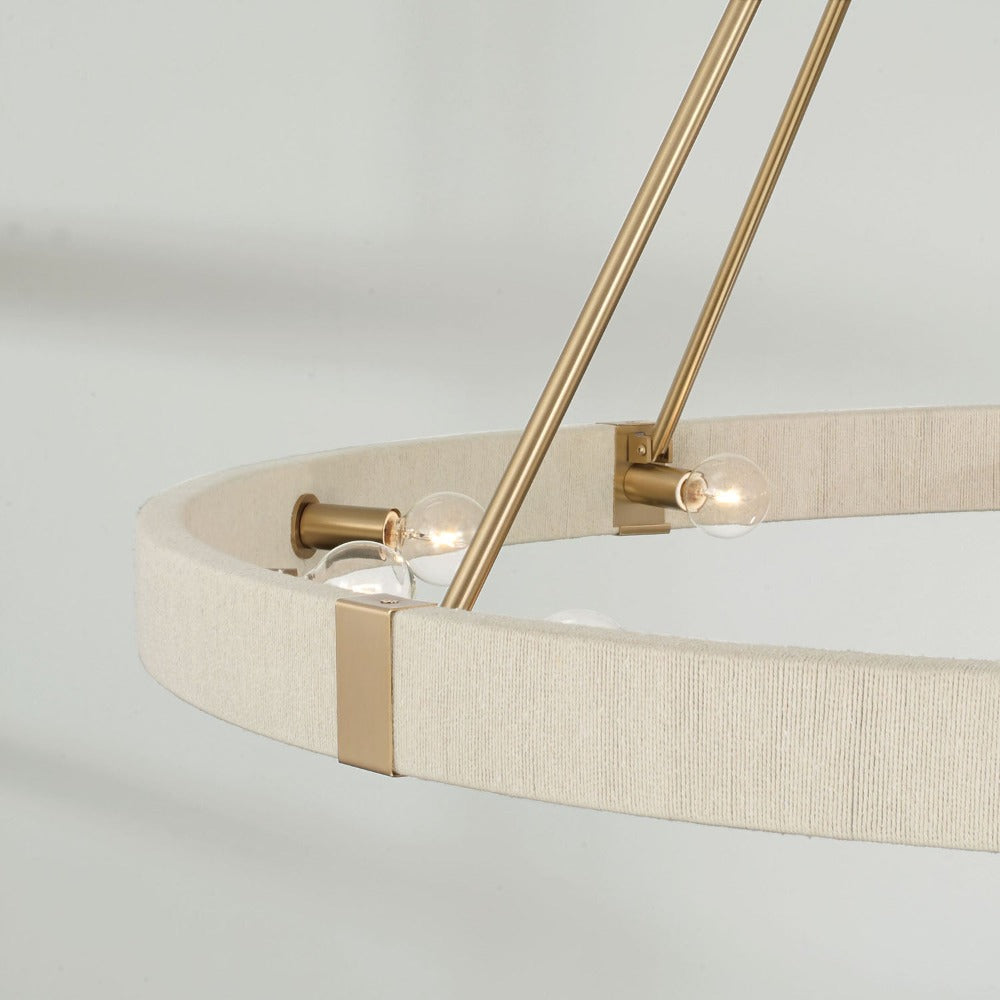 12-Light Amanda Chandelier, Bleached Hand Woven and Matte Brass, Chandelier detail shot