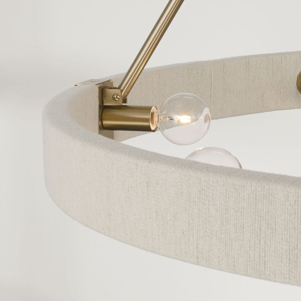 Amanda Chandelier, Bleached Hand Woven and Matte Brass, Chandelier  detail shot