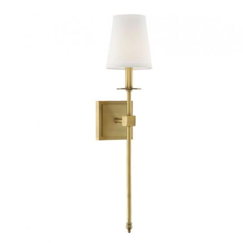 Medium Monroe Sconce, 1-Light Wall Sconce, Warm Brass, White Fabric Shade