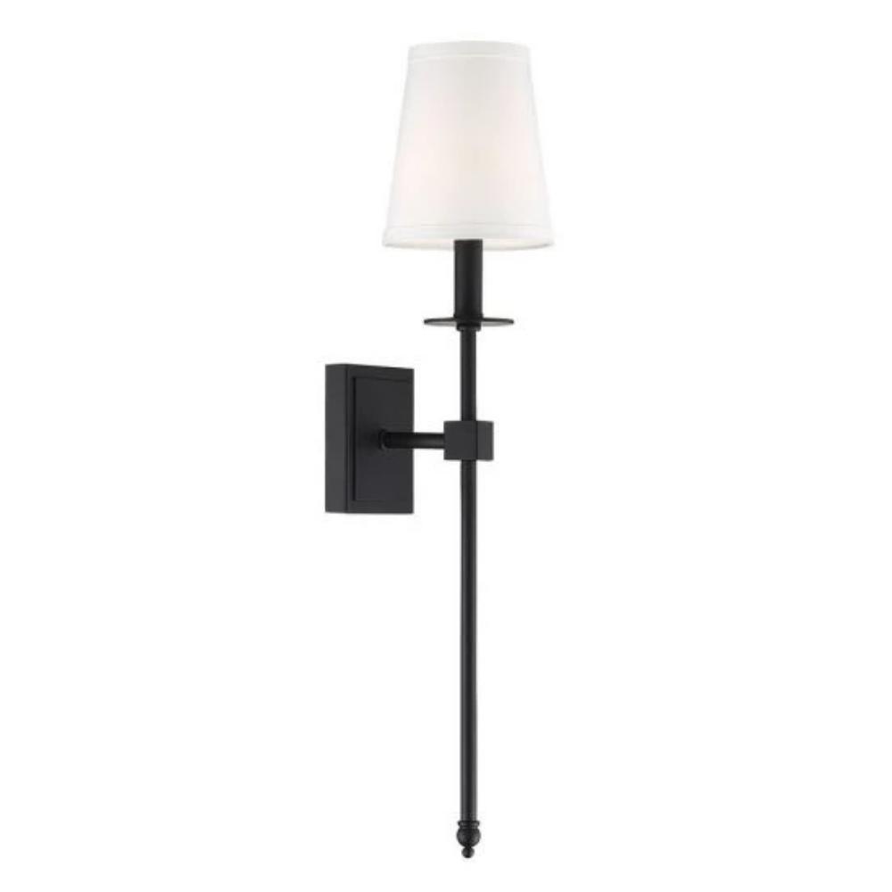 Medium Monroe Sconce, 1-Light Wall Sconce, Matte Black, White Fabric Shade