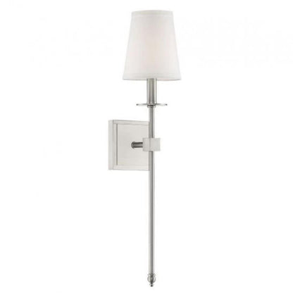 Medium Monroe Sconce, 1-Light Wall Sconce, Satin Nickel, White Fabric Shade