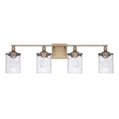 Colton 4 Light Vanity in Aged Brass with Clear Water Glass Shades by Capital Lighting 128841AD-451