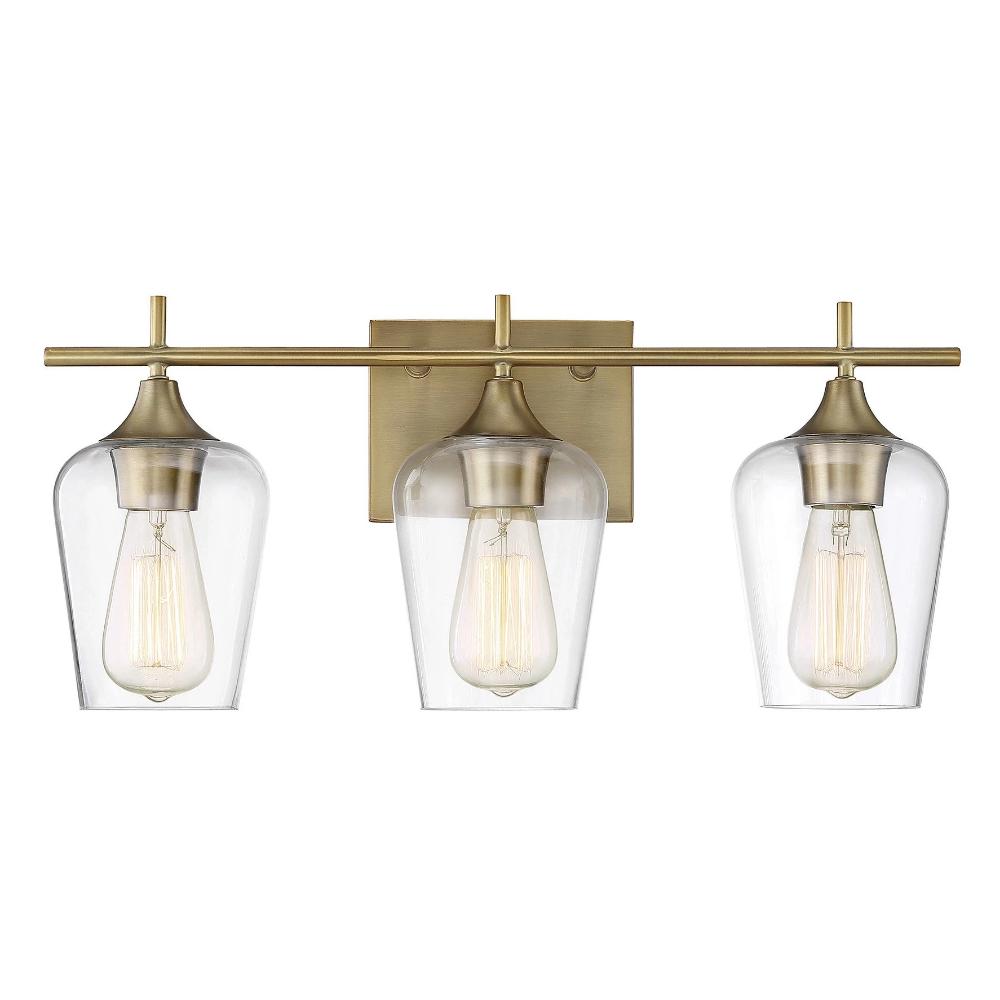 Octave 3 Light Vanity in Warm Brass with Clear Glass Shades by Savoy House 8-4030-3-322