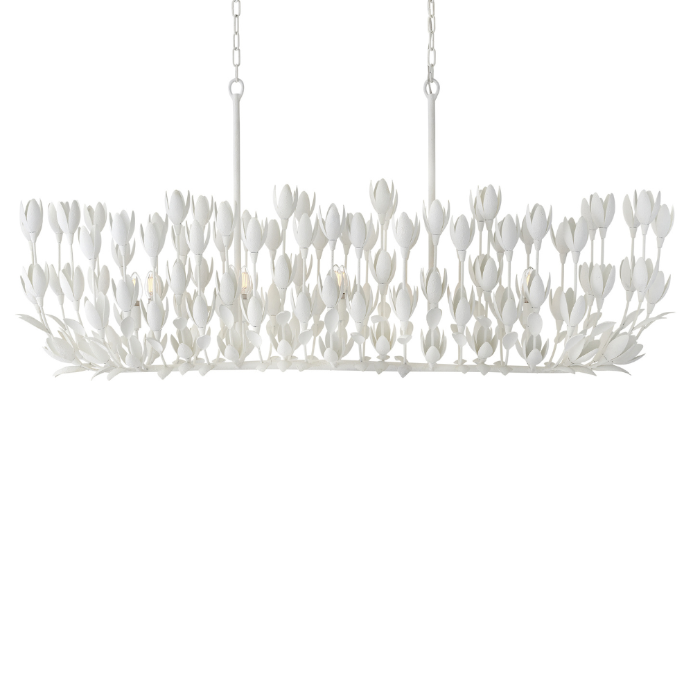 Magnolia Linear Chandelier, Plastered White, Linear Chandelier