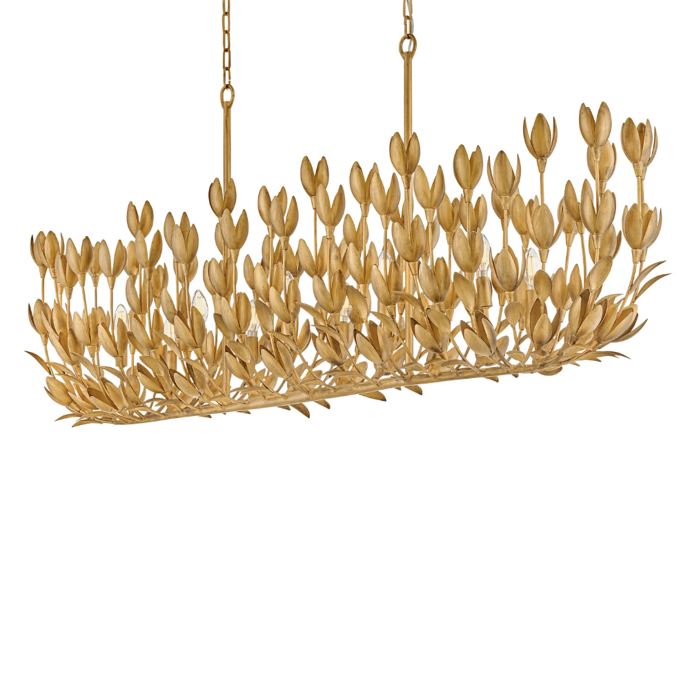 Magnolia Linear Chandelier, Burnished Gold, Linear Chandelier