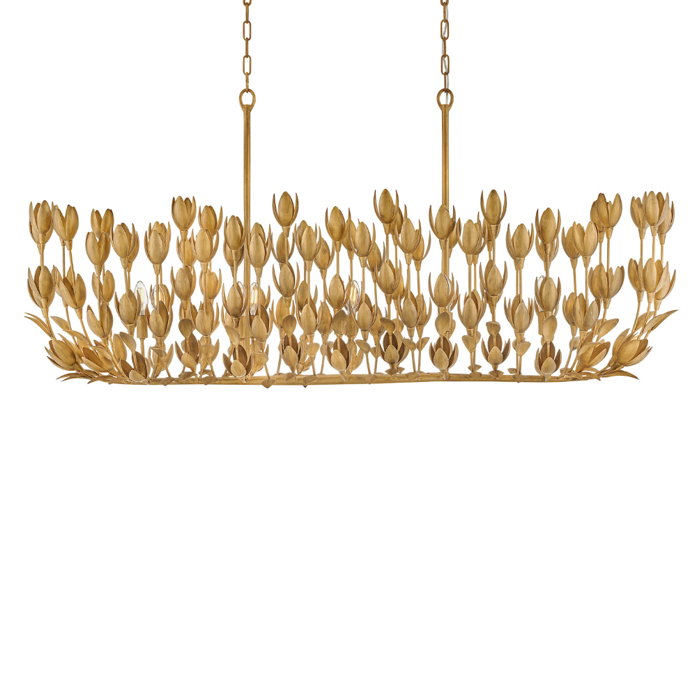 Magnolia Linear Chandelier, Burnished Gold, Linear Chandelier